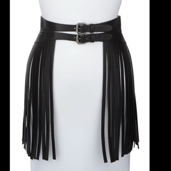 NEW with Tags Festival BCBG MaxAzria Black Fringe Belt S $98 - Picture 2 of 10